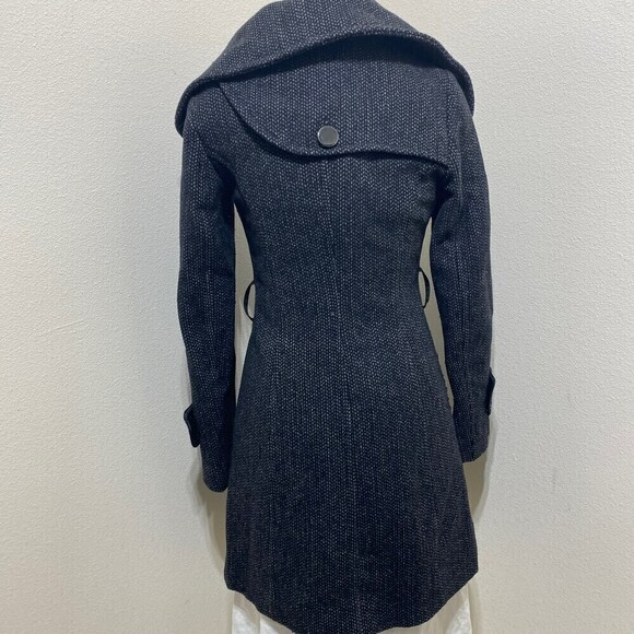 SOIA & KYO Gray Herringbone Wool Blend Trench Coat Petite Small No Belt - Picture 7 of 11